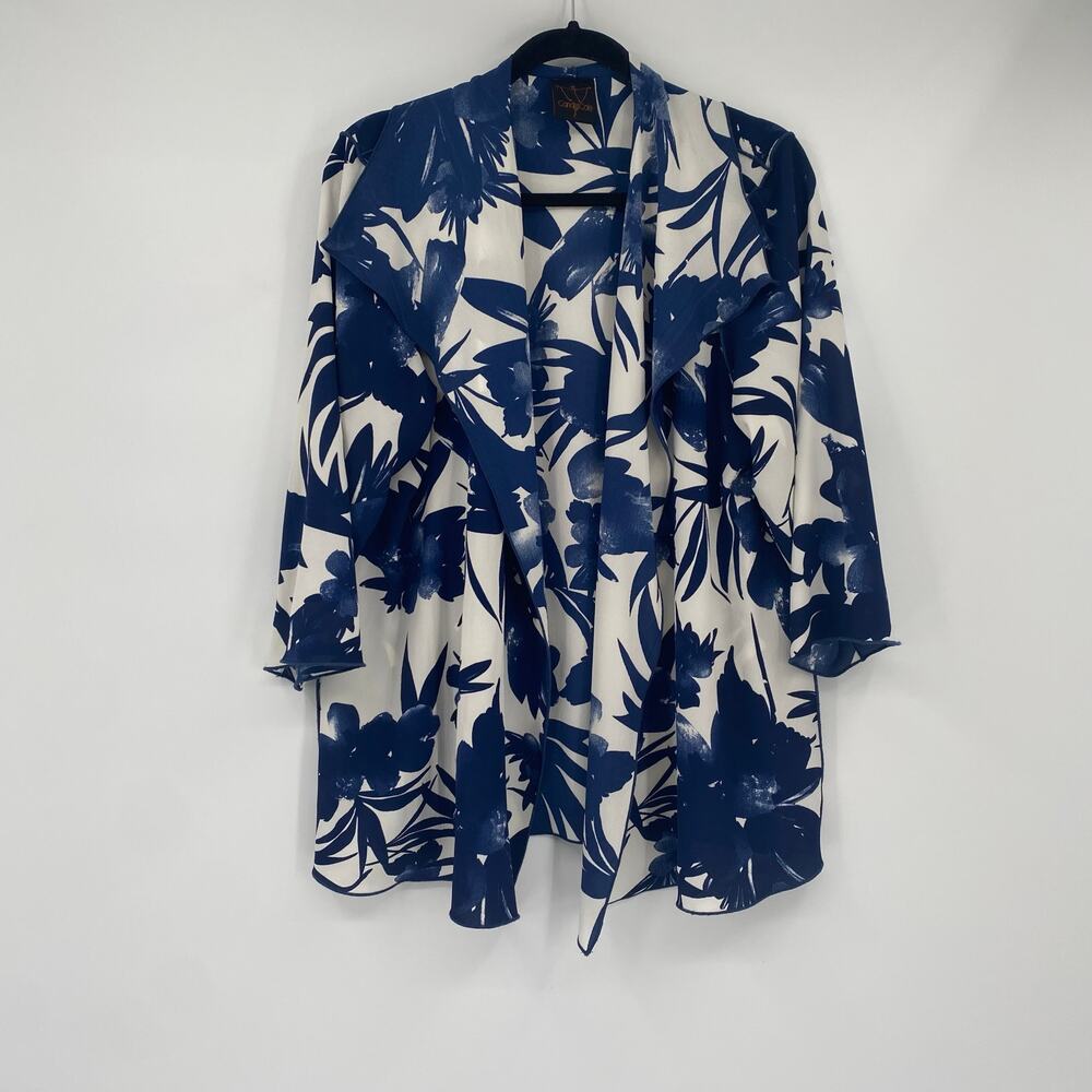 Candiss Cole Women's White & Blue Floral Open Front Spring Jacket Size Medium